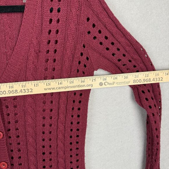 POL Cardigan Sweater Button Up Burgundy Open Knit Size Medium Preppy Y2K - Picture 2 of 4